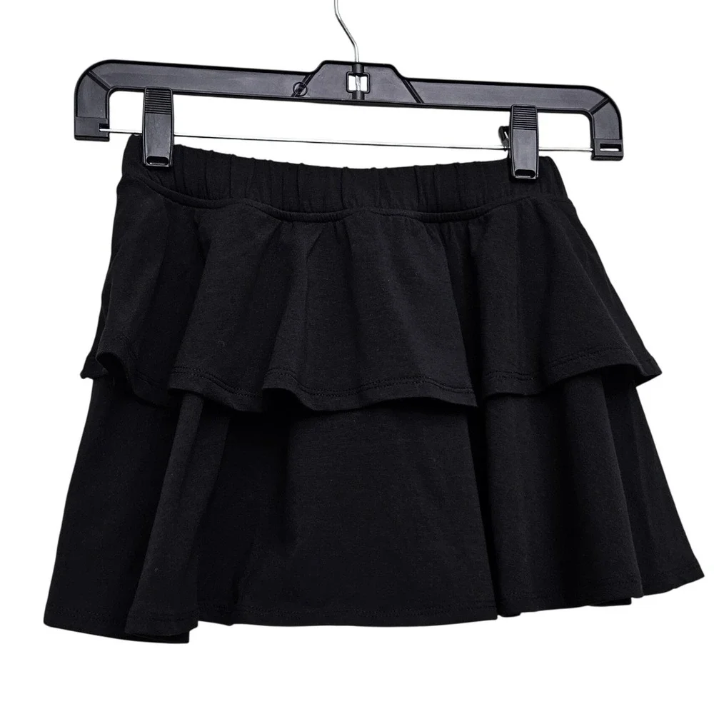 LCKR Tiered Ruffle Skort Girls Medium Black Jersey Knit Active Athleisure‎ Skirt